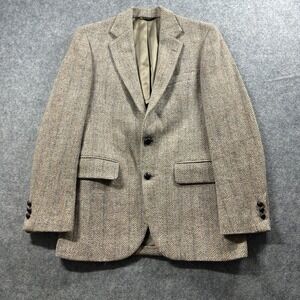 Harris Tweed Blazer Mens 40 Brown Herringbone Wool Sport Coat Barrister Clothes